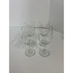 Set of 4 Clear Glass Stemmed Wine Goblets 7.25 Inch Classic Round Bowl Barware